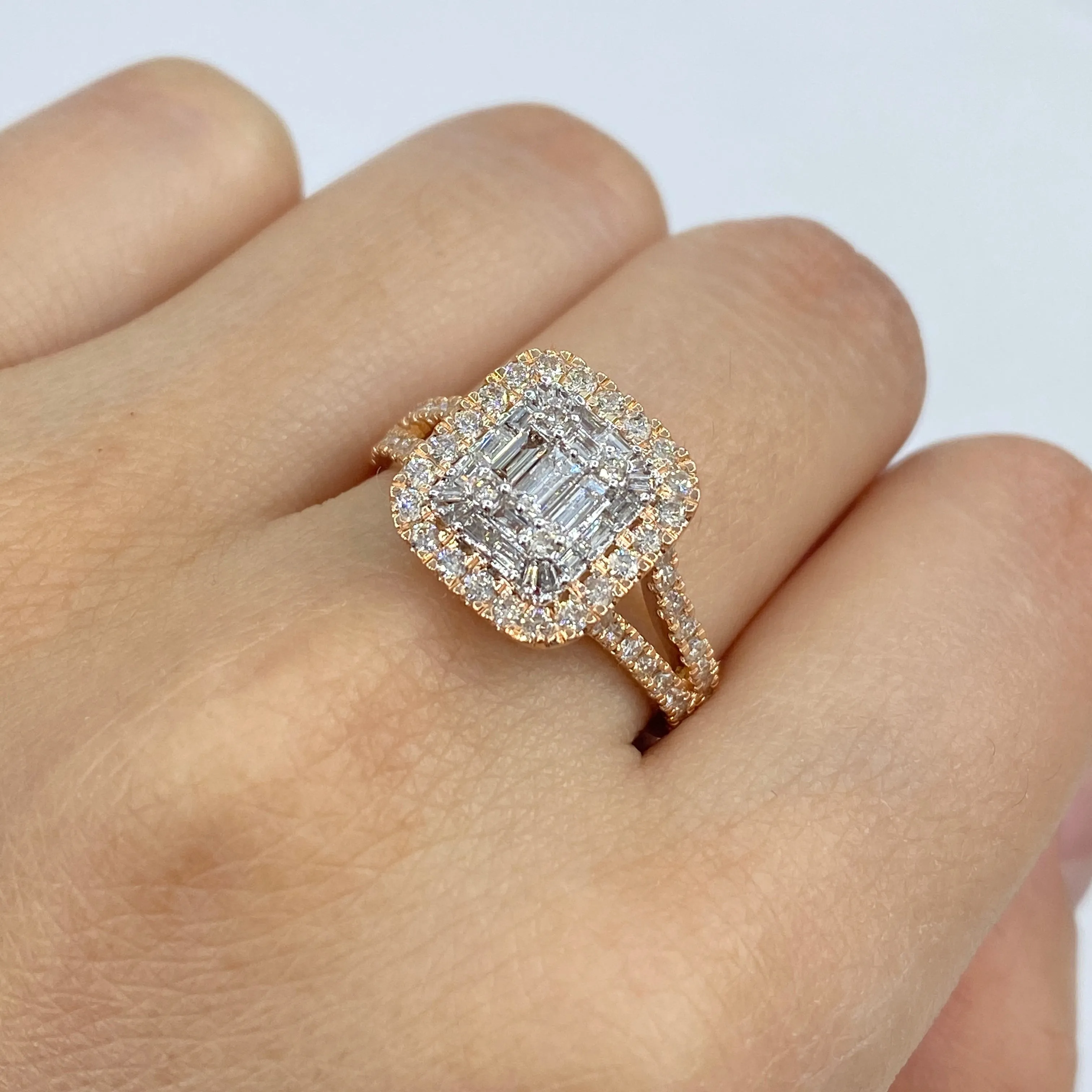 14K Cake Square Diamond Baguette Ring