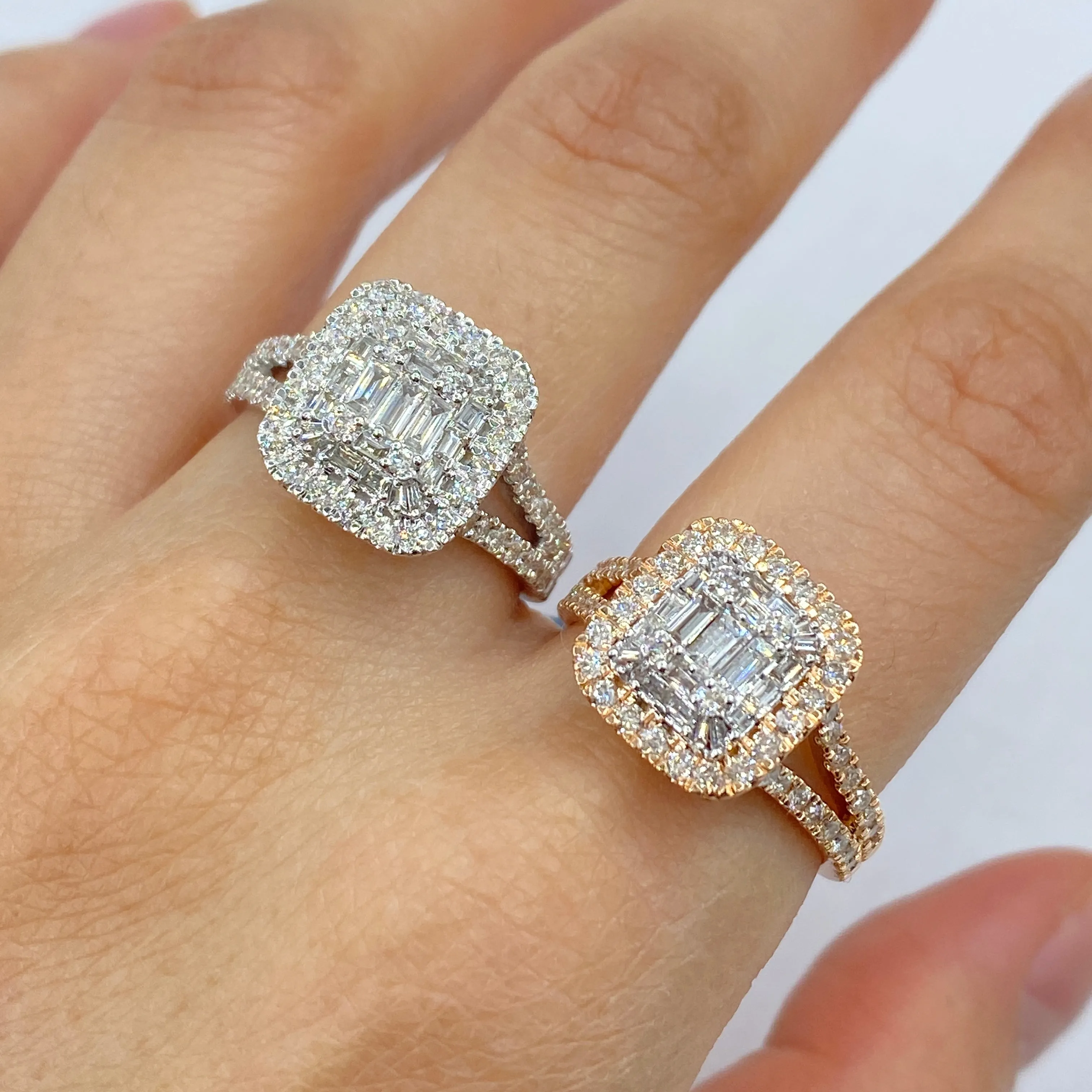 14K Cake Square Diamond Baguette Ring