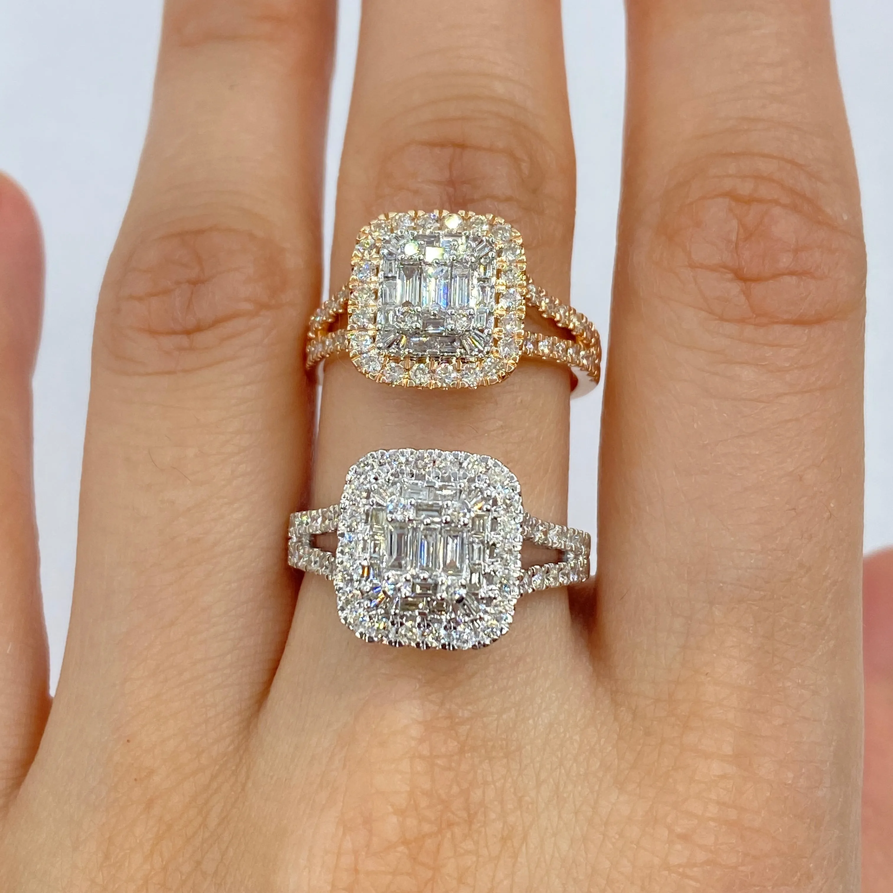 14K Cake Square Diamond Baguette Ring