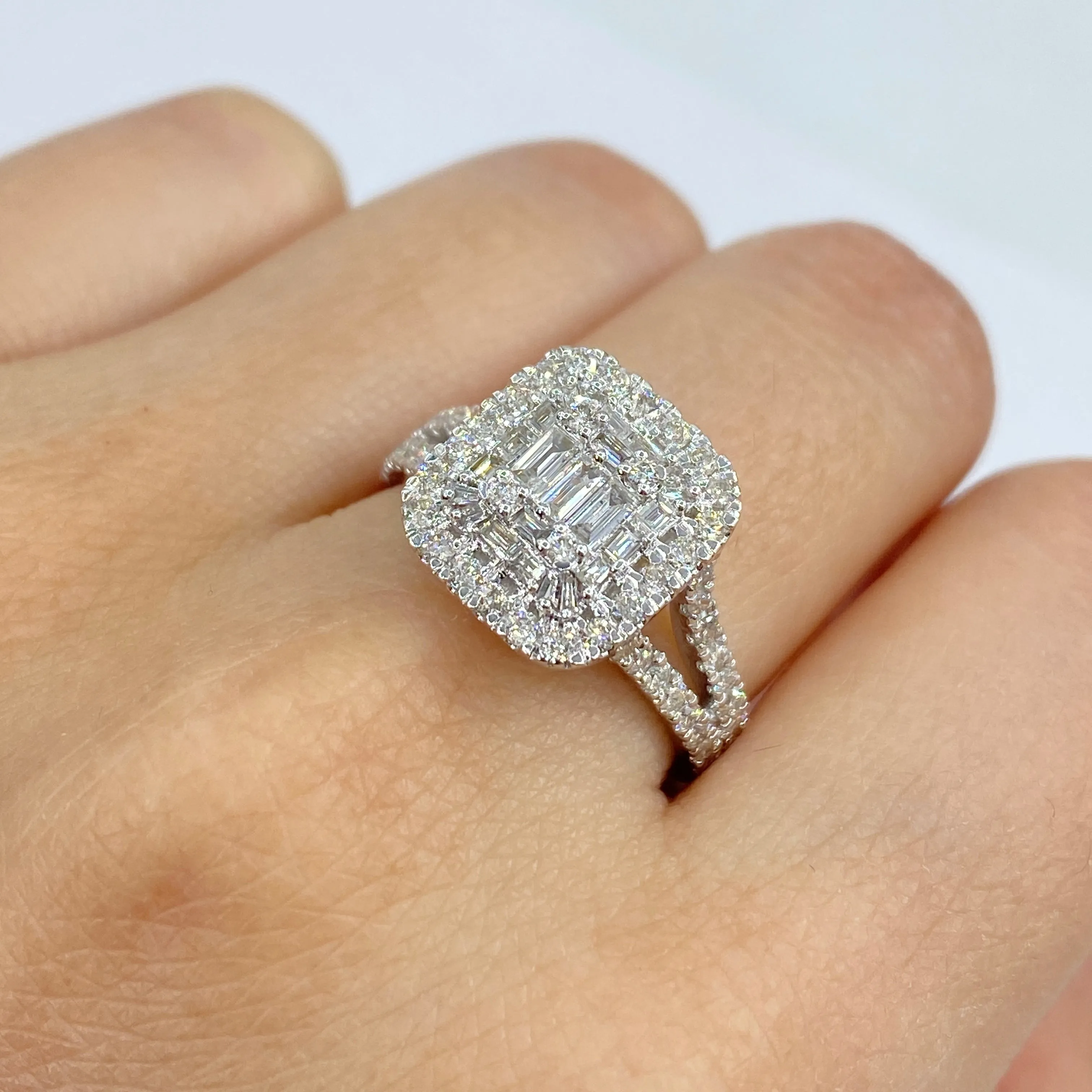 14K Cake Square Diamond Baguette Ring
