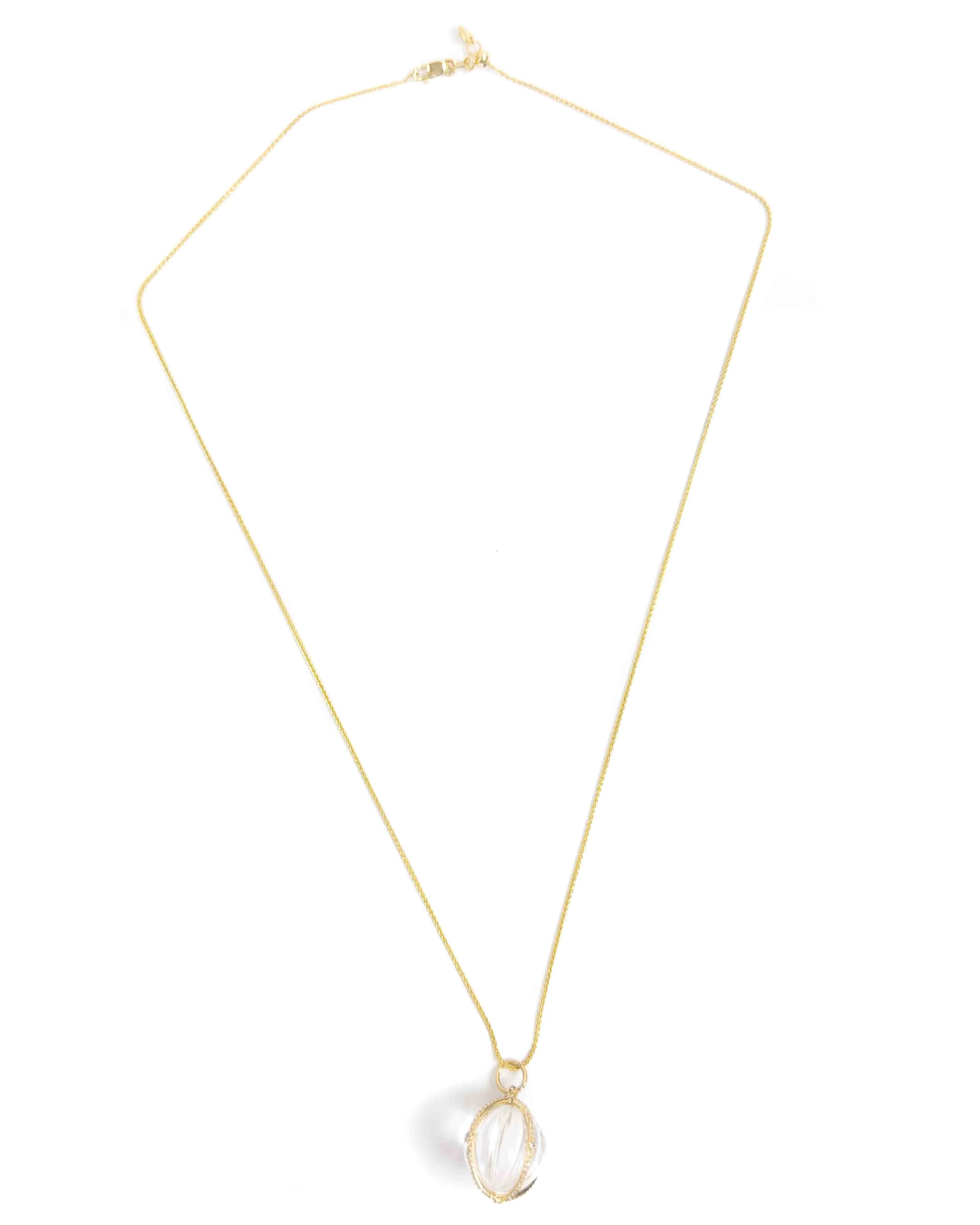 14k Diamond & Carved Quartz Drop Necklace