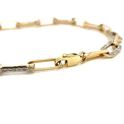 14K Diamond Paperclip Chain Bracelet Yellow Gold