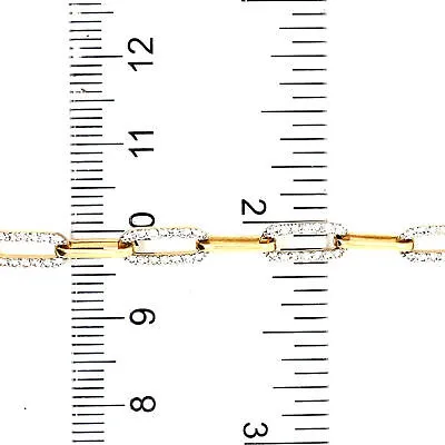 14K Diamond Paperclip Chain Bracelet Yellow Gold