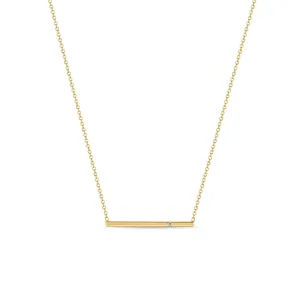 14k Flush Set Diamond Thin Bar Necklace