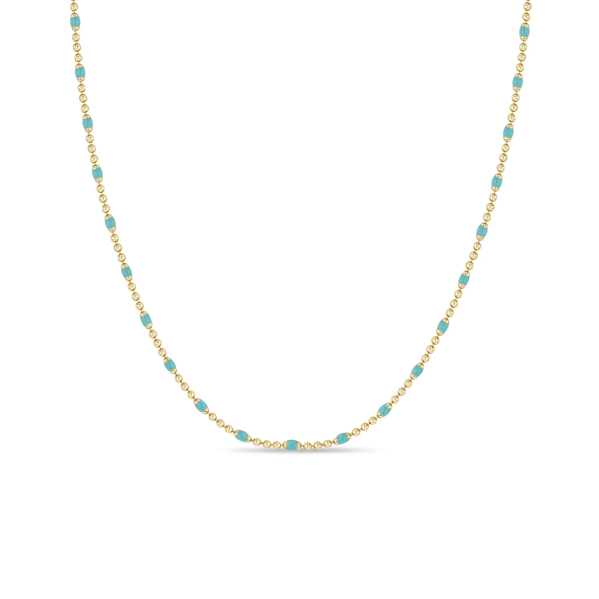 14k Gold & Turquoise Enamel Tube Bar Chain Necklace