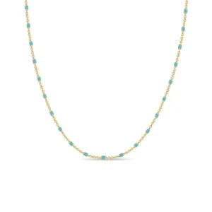 14k Gold & Turquoise Enamel Tube Bar Chain Necklace
