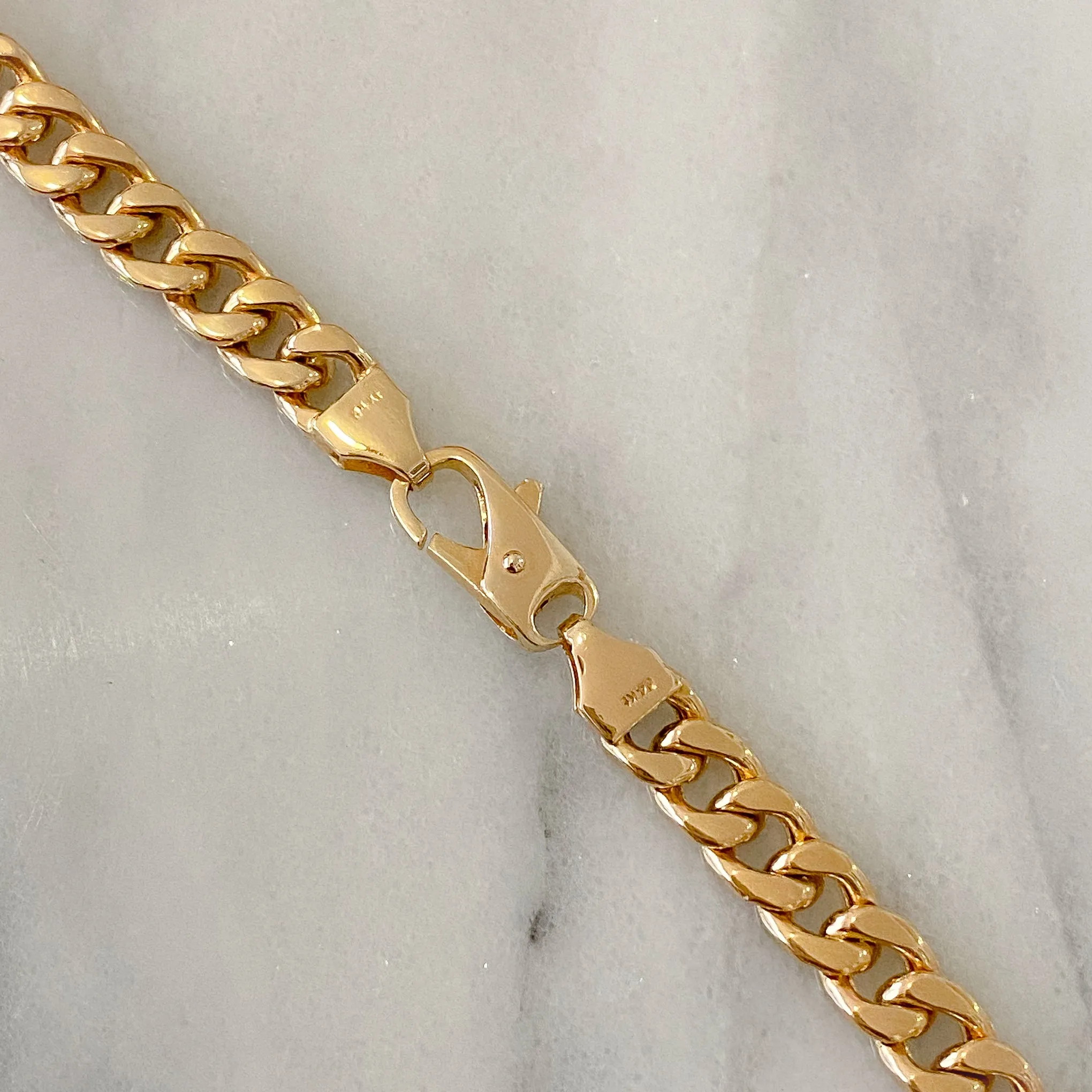 14K Gold Cuban Link Bar Chain Necklace, Medium Size Link