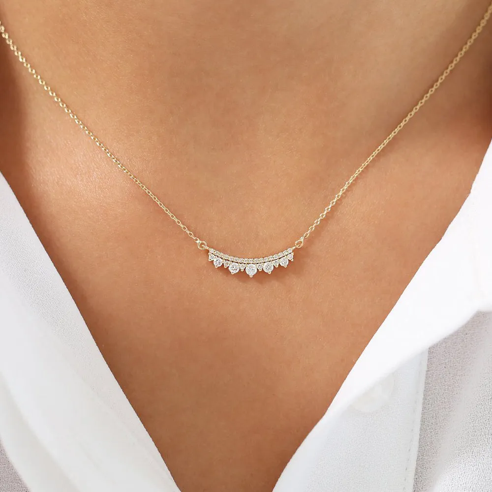 14K Gold Curved Bar Diamond Necklace