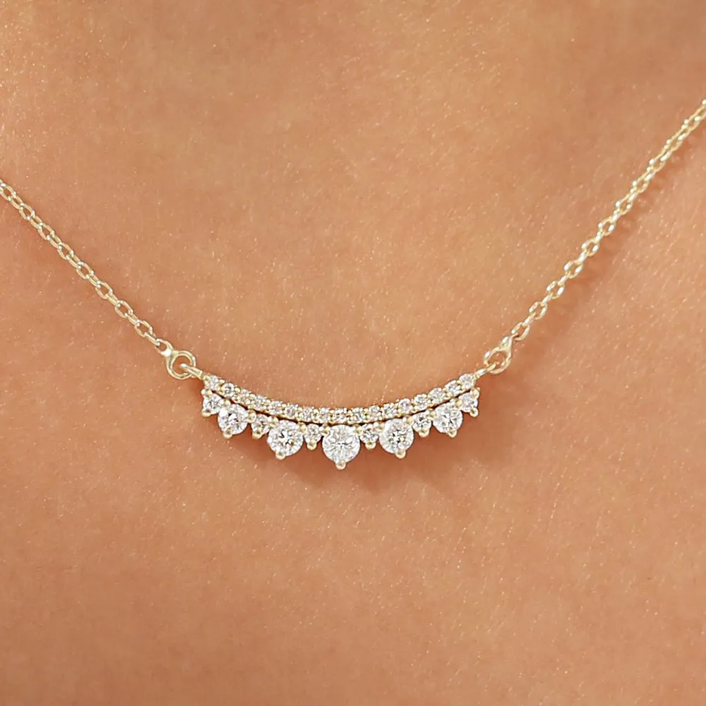 14K Gold Curved Bar Diamond Necklace