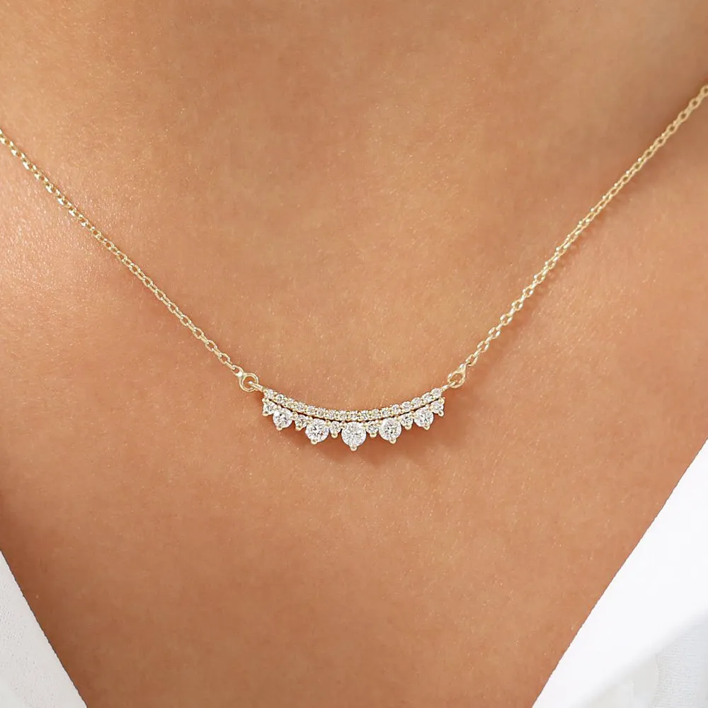 14K Gold Curved Bar Diamond Necklace