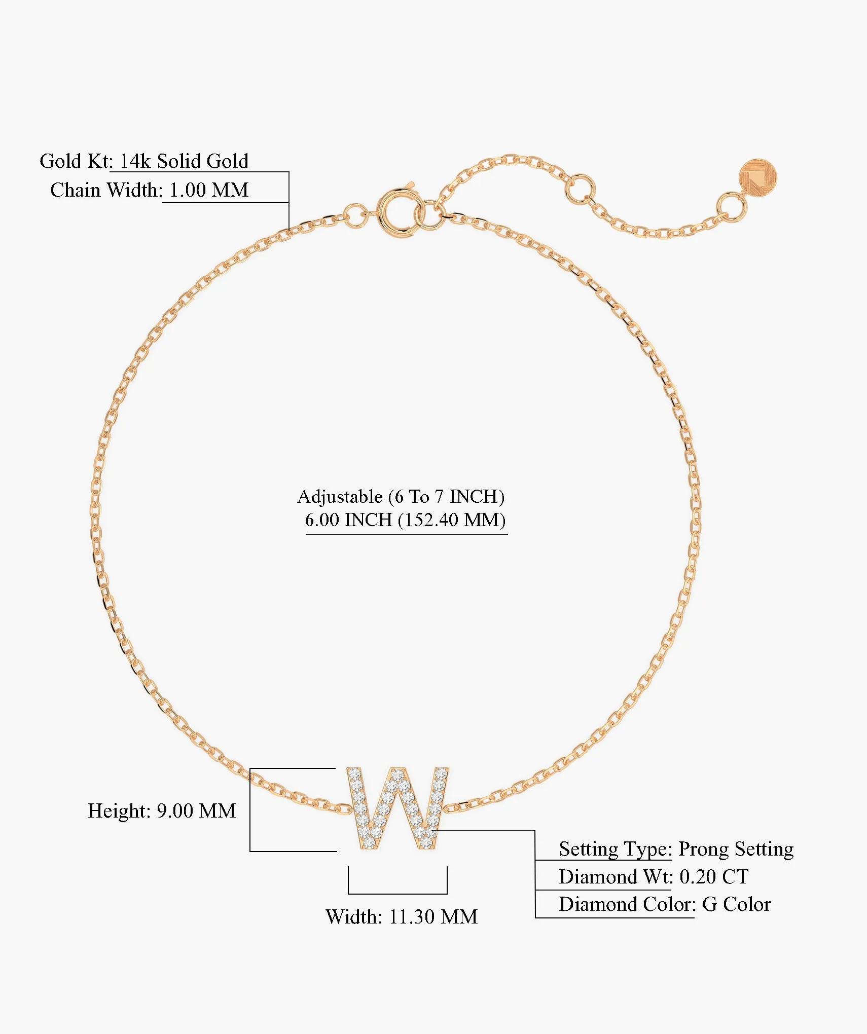 14K Gold Custom Letter Initial Bracelet