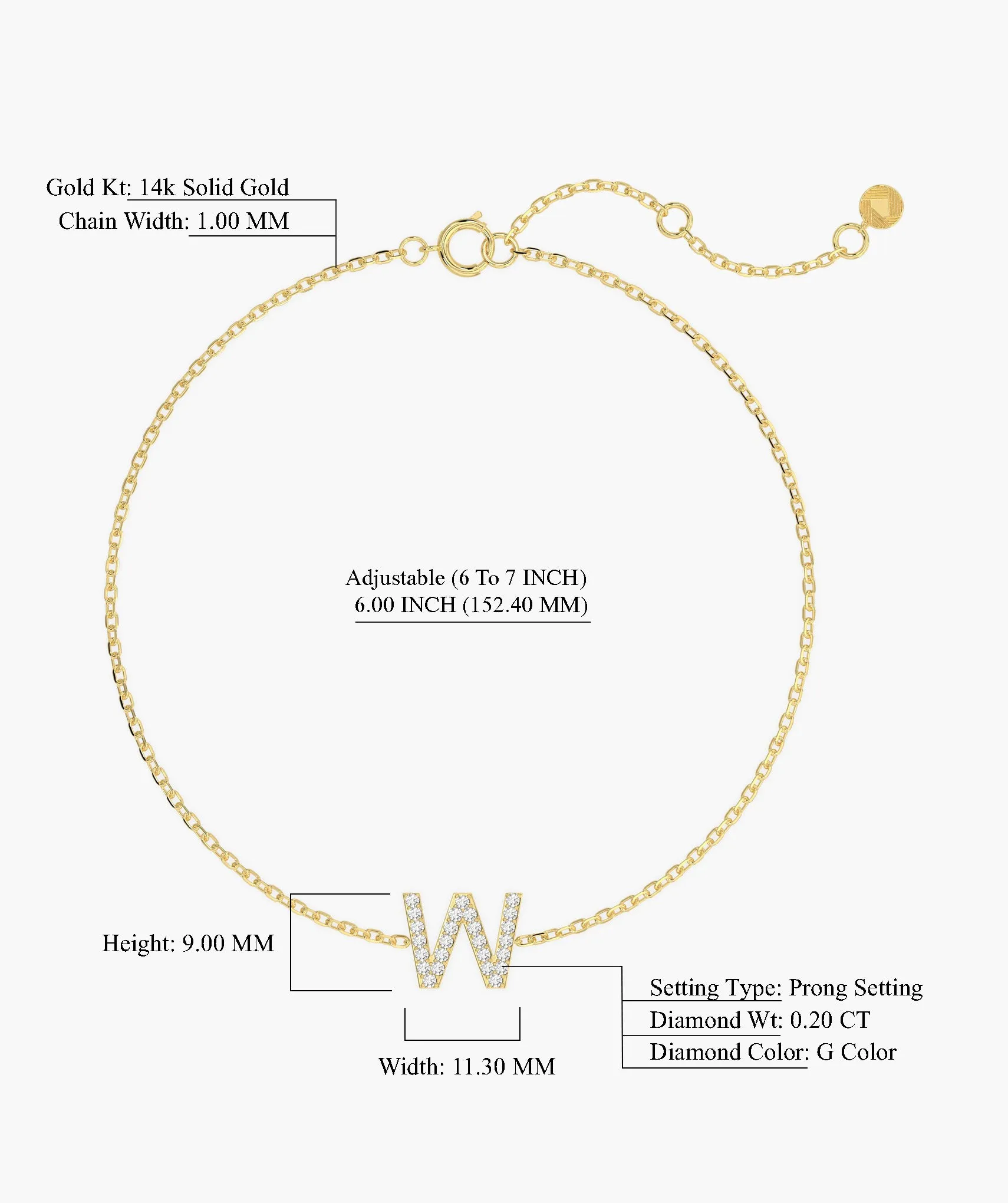 14K Gold Custom Letter Initial Bracelet