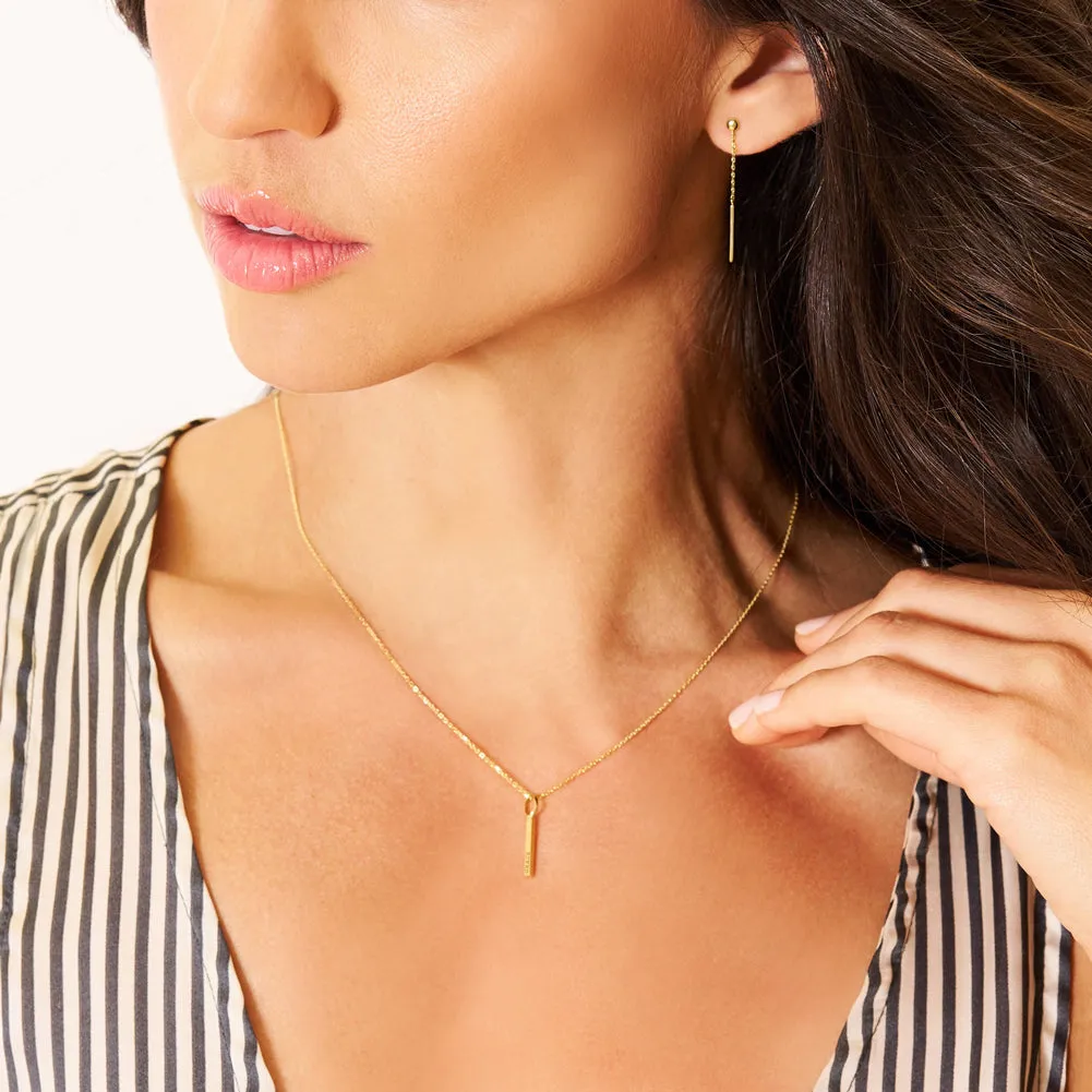 14k Gold Engravable Bar Women's Pendant/Necklace 16"-18"