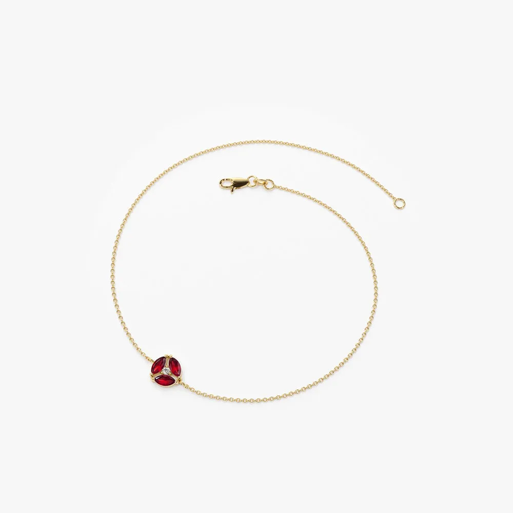 14K Gold Marquise Ruby Cluster Bracelet