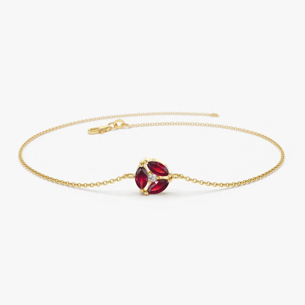 14K Gold Marquise Ruby Cluster Bracelet