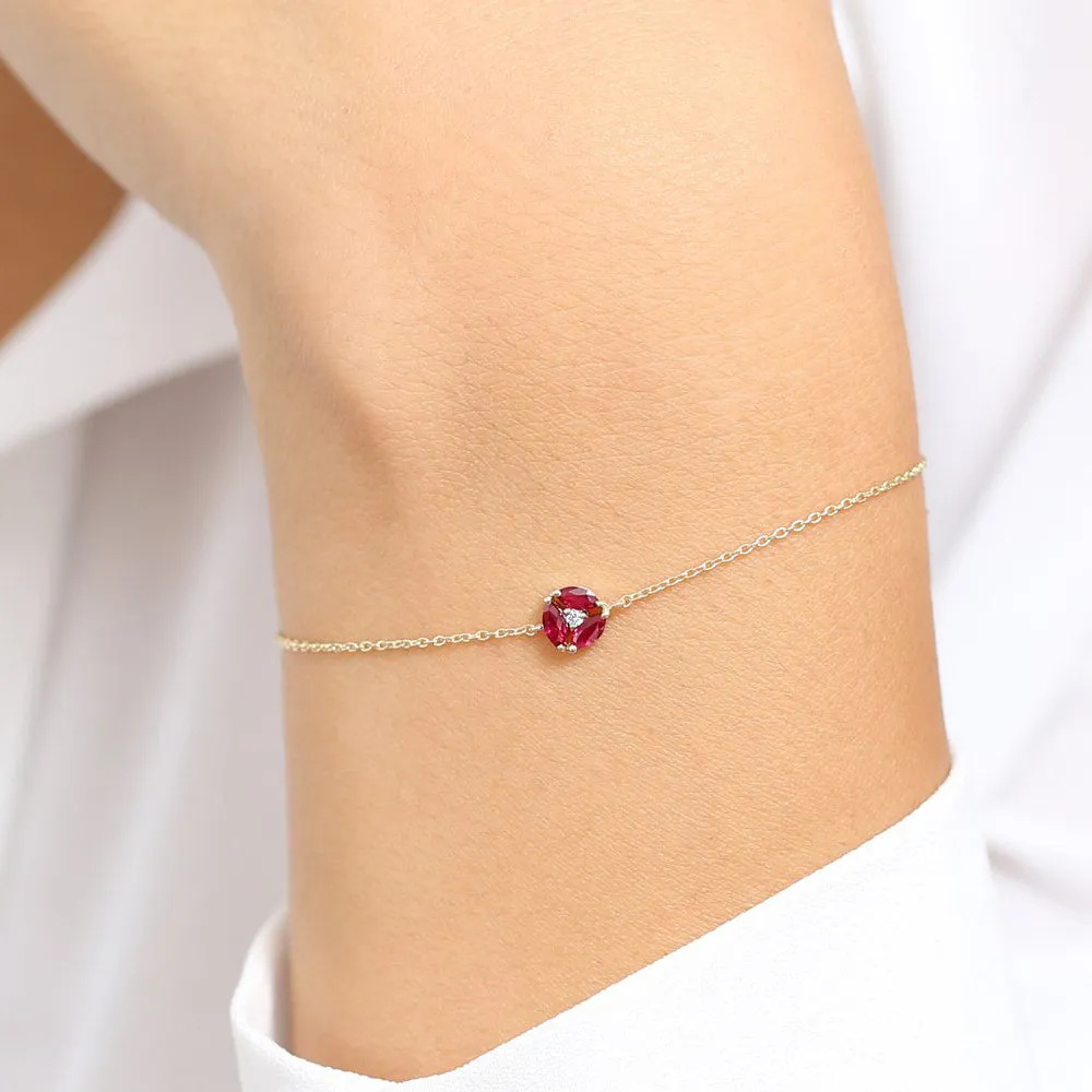 14K Gold Marquise Ruby Cluster Bracelet