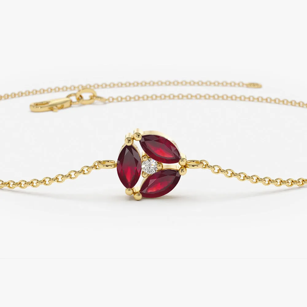 14K Gold Marquise Ruby Cluster Bracelet