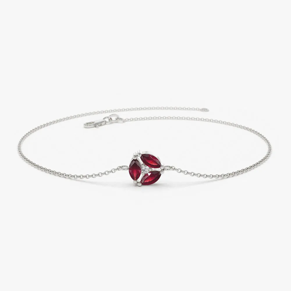 14K Gold Marquise Ruby Cluster Bracelet