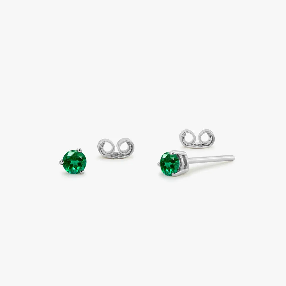 14K Gold Round Cut Emerald Stud Earrings