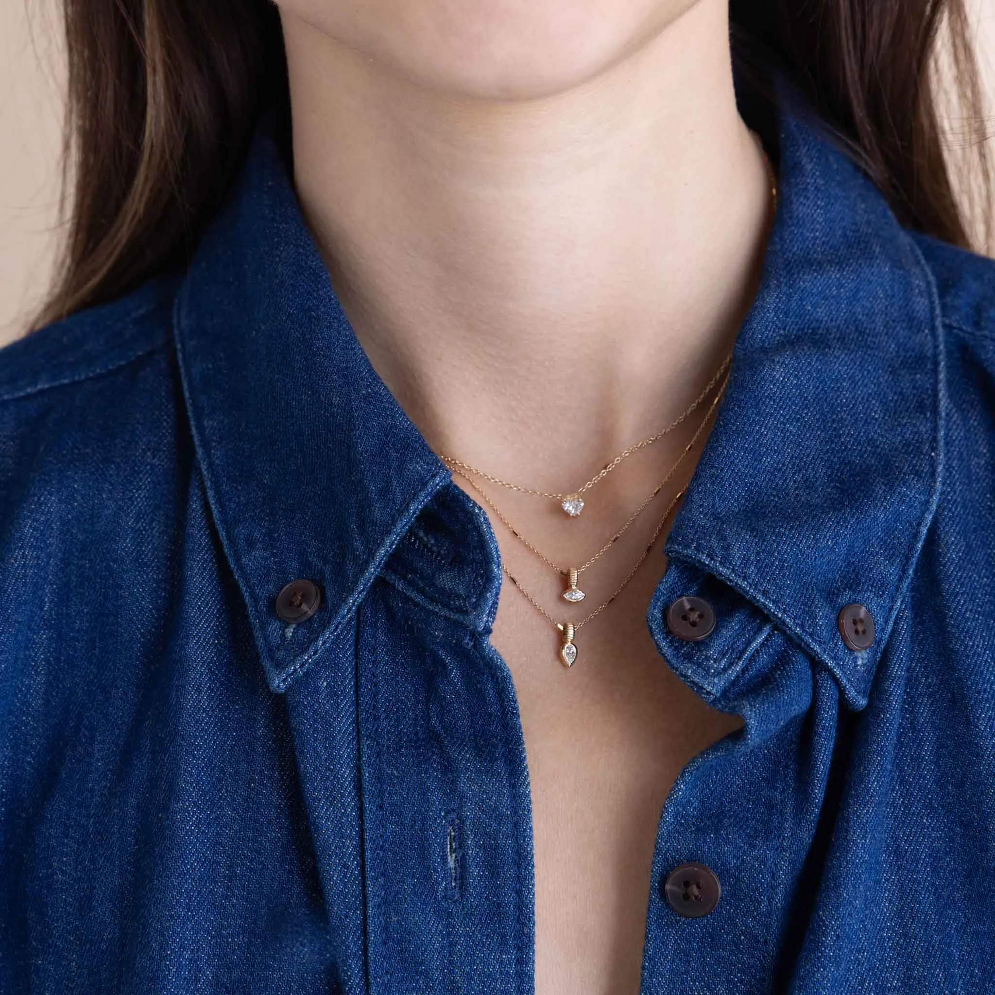14k Marquise Diamond Bead Pendant Necklace
