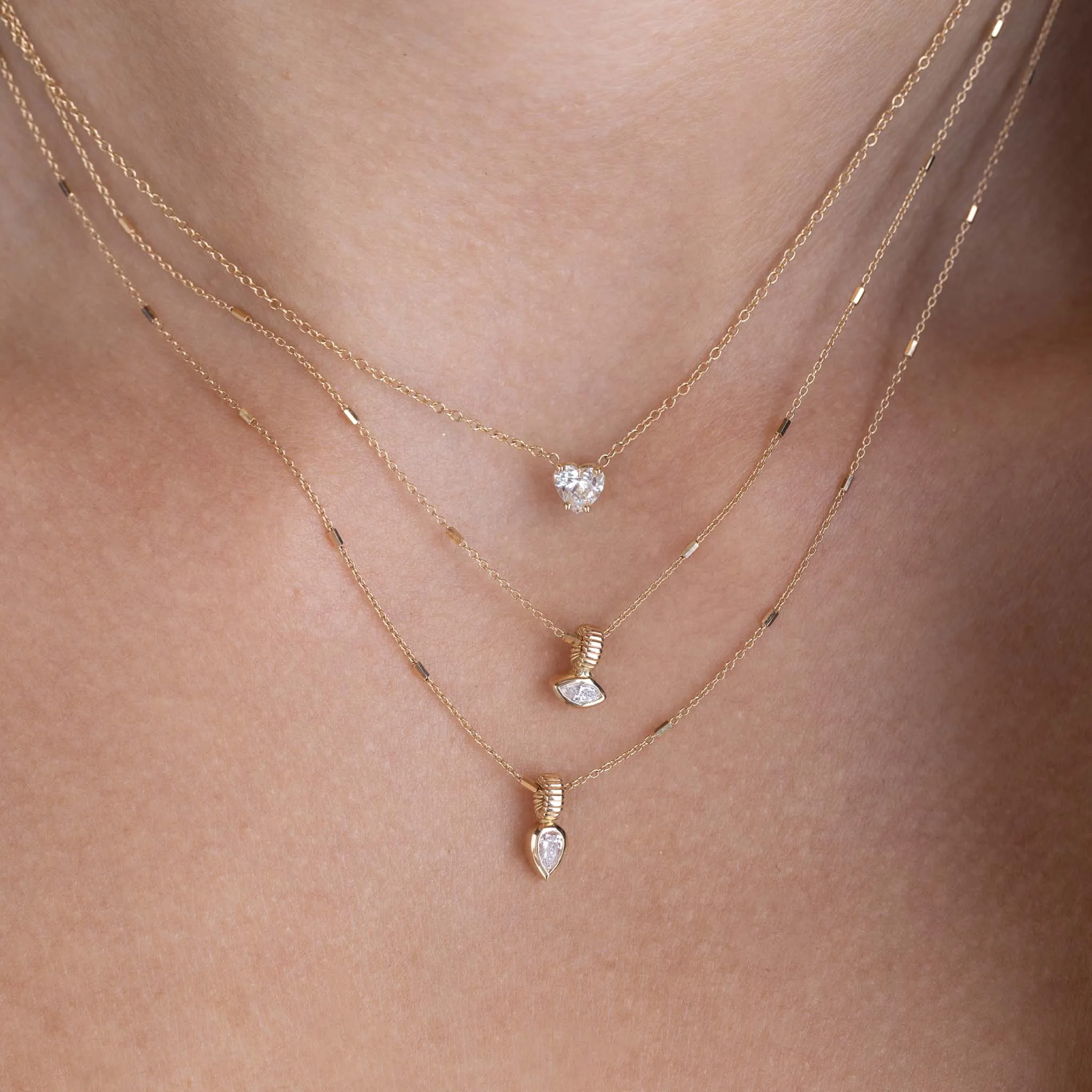 14k Marquise Diamond Bead Pendant Necklace