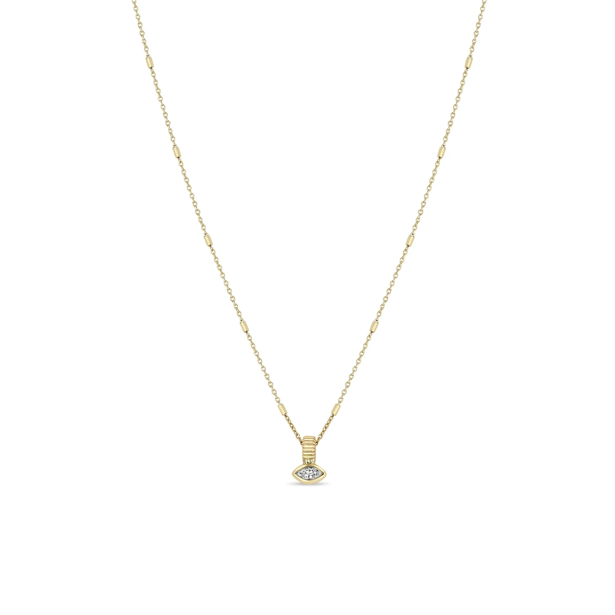 14k Marquise Diamond Bead Pendant Necklace