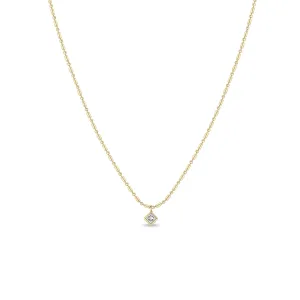 14k Princess Diamond Tube Bar Chain Necklace