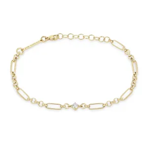 14k Prong Diamond Medium Paperclip Rolo Chain Bracelet