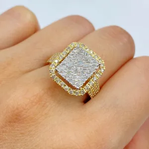 14K Rain Box Halo Diamond Baguette Ring