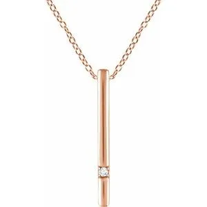 14K Rose .015 CT Diamond Bar 16-18" Necklace