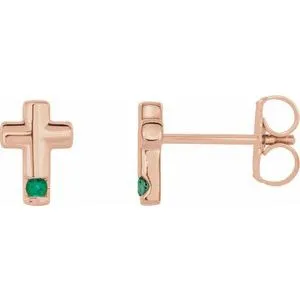 14K Rose Emerald Cross Earrings