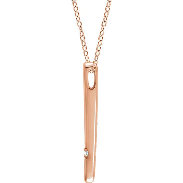 14k Rose Gold .015 CT Diamond Bar 16-18" Necklace