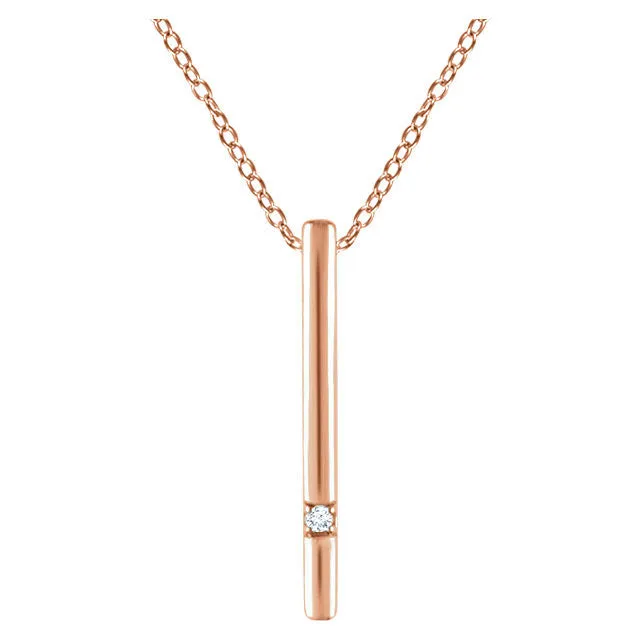 14k Rose Gold .015 CT Diamond Bar 16-18" Necklace