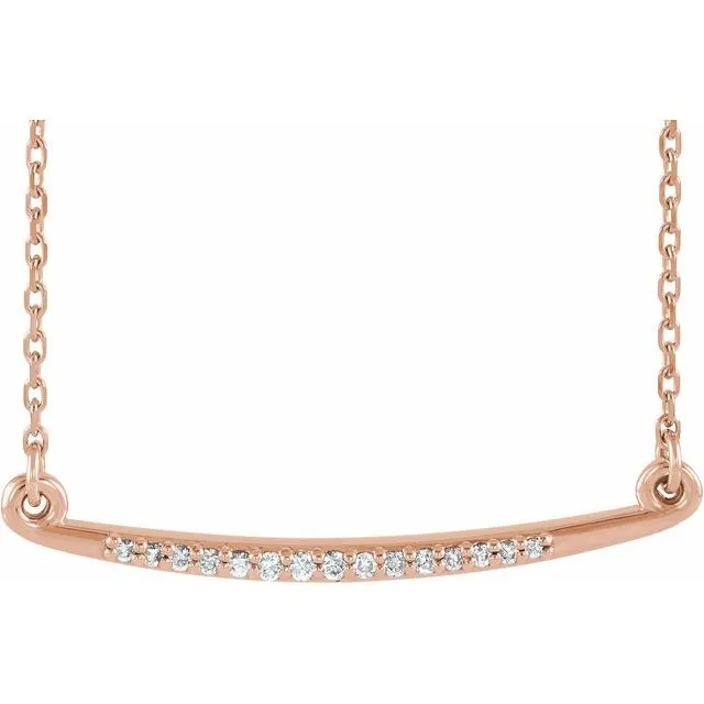 14K Rose Gold .05 CTW Diamond Curved Bar 16-18" Necklace