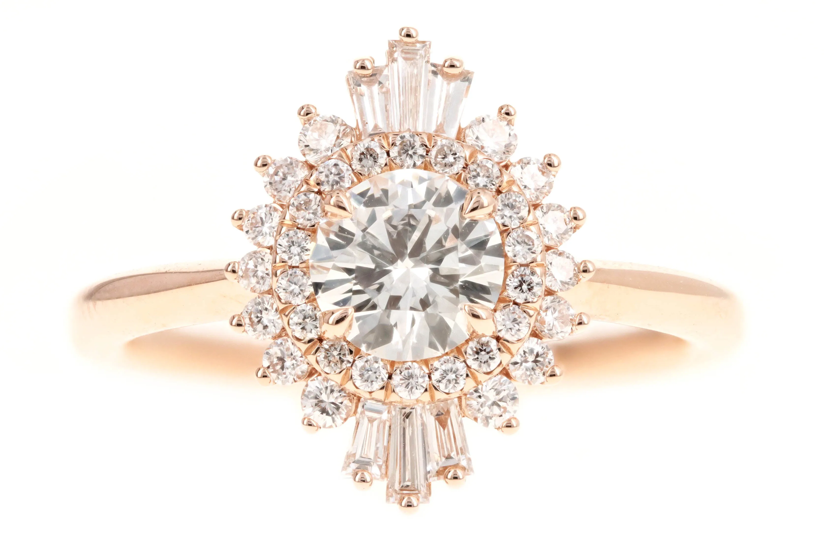 14K Rose Gold 0.63 Carat Round Brilliant Diamond Fan Ballerina Engagement Ring