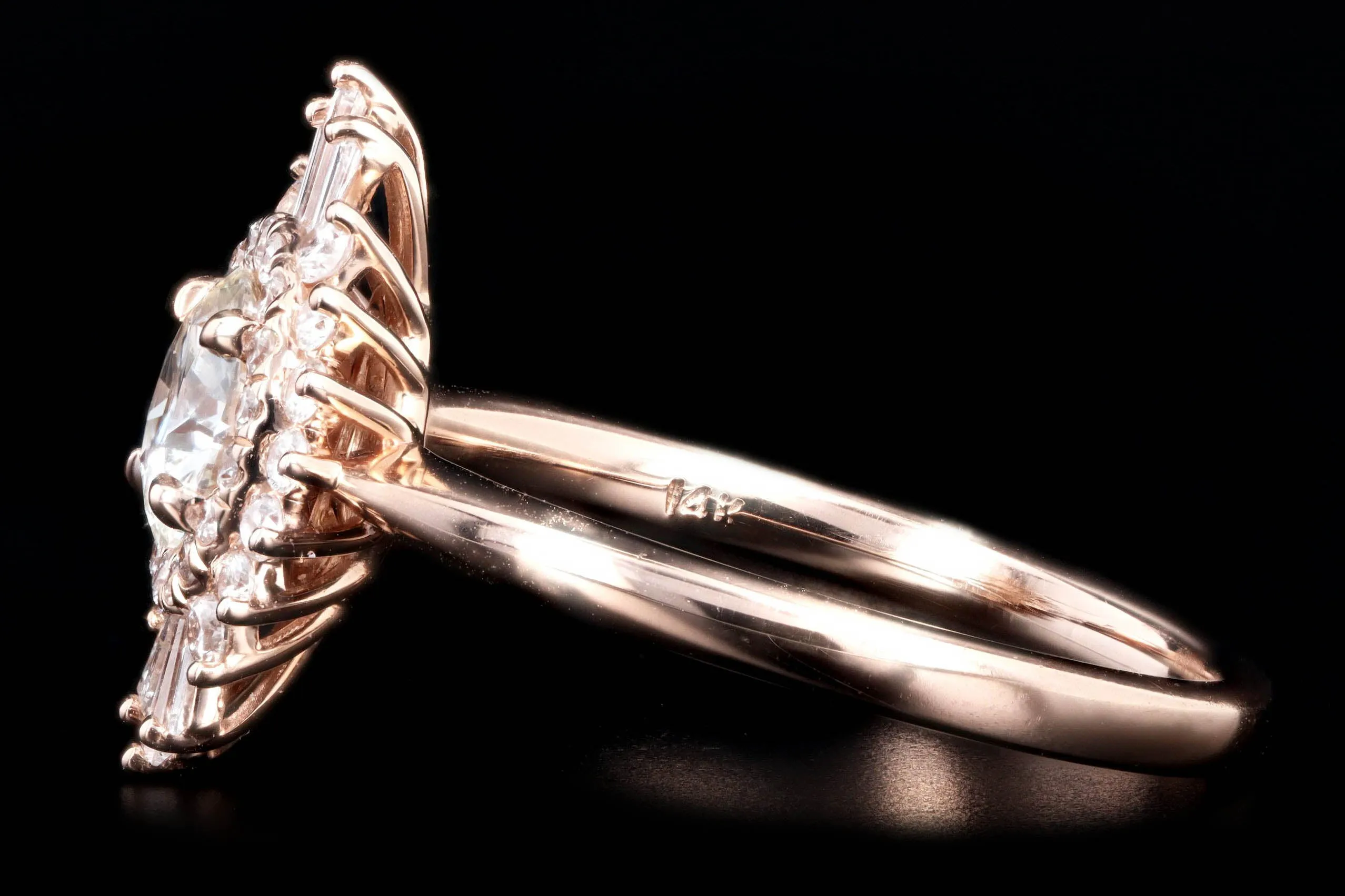 14K Rose Gold 0.63 Carat Round Brilliant Diamond Fan Ballerina Engagement Ring