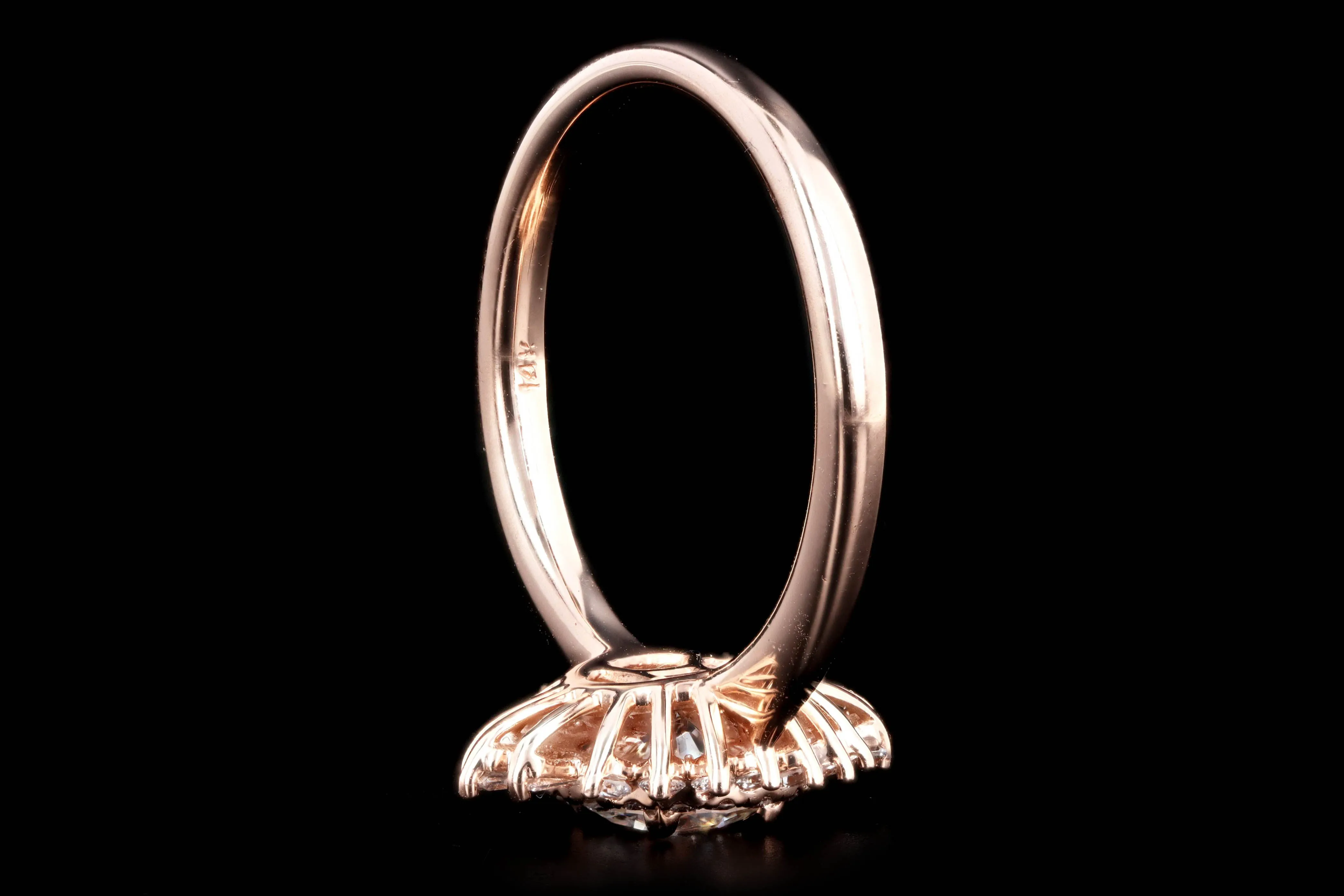 14K Rose Gold 0.63 Carat Round Brilliant Diamond Fan Ballerina Engagement Ring