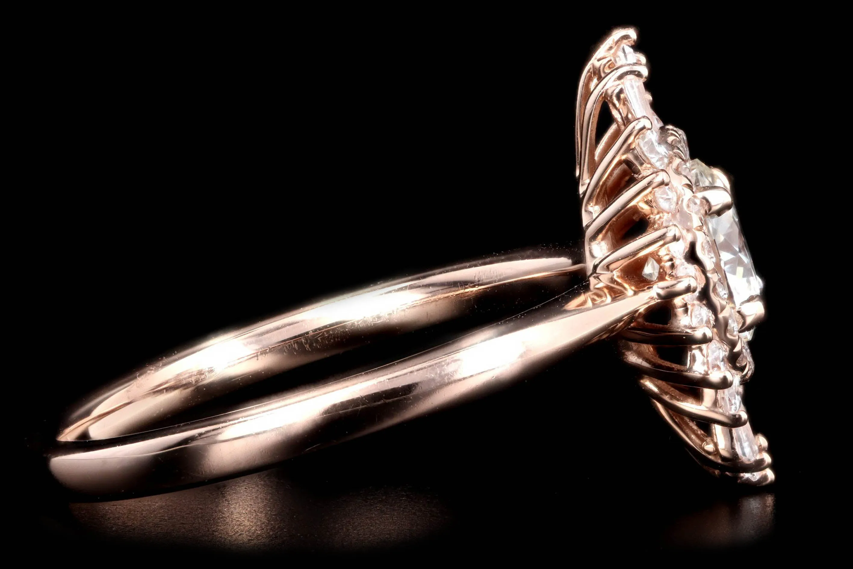 14K Rose Gold 0.63 Carat Round Brilliant Diamond Fan Ballerina Engagement Ring