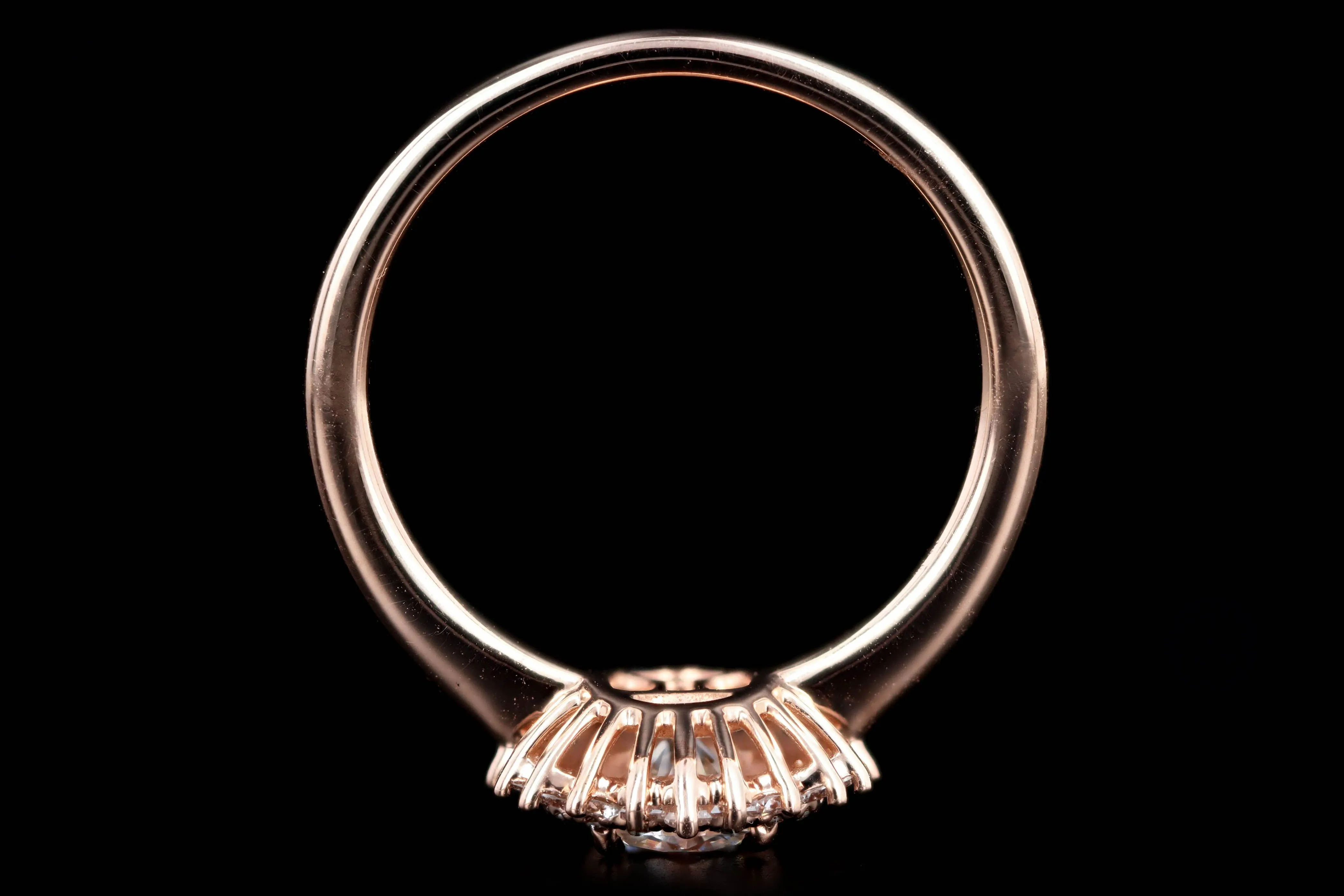 14K Rose Gold 0.63 Carat Round Brilliant Diamond Fan Ballerina Engagement Ring