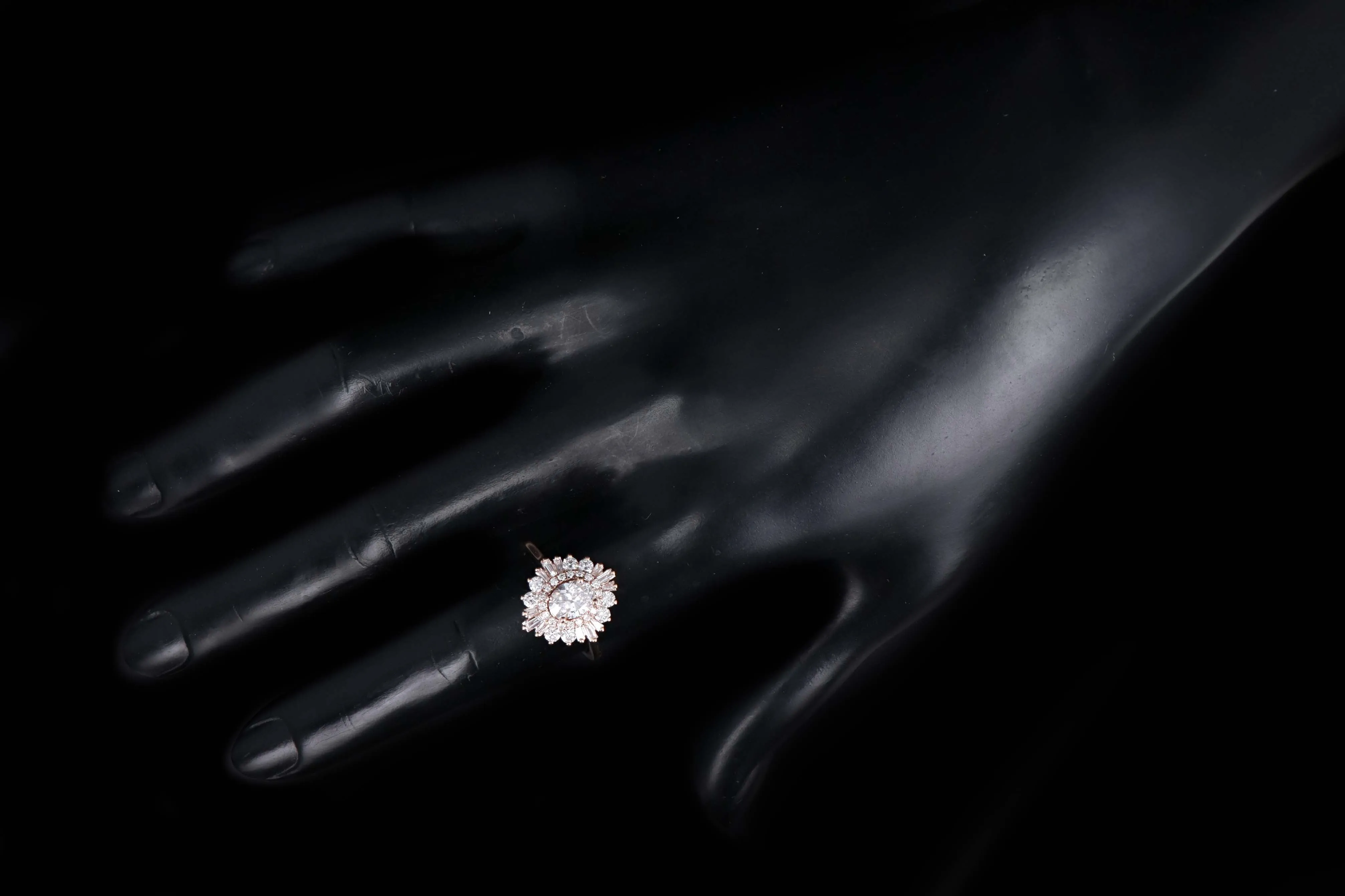 14K Rose Gold 0.77 Carat Oval Cut Diamond Fan Engagement Ring GIA Certified