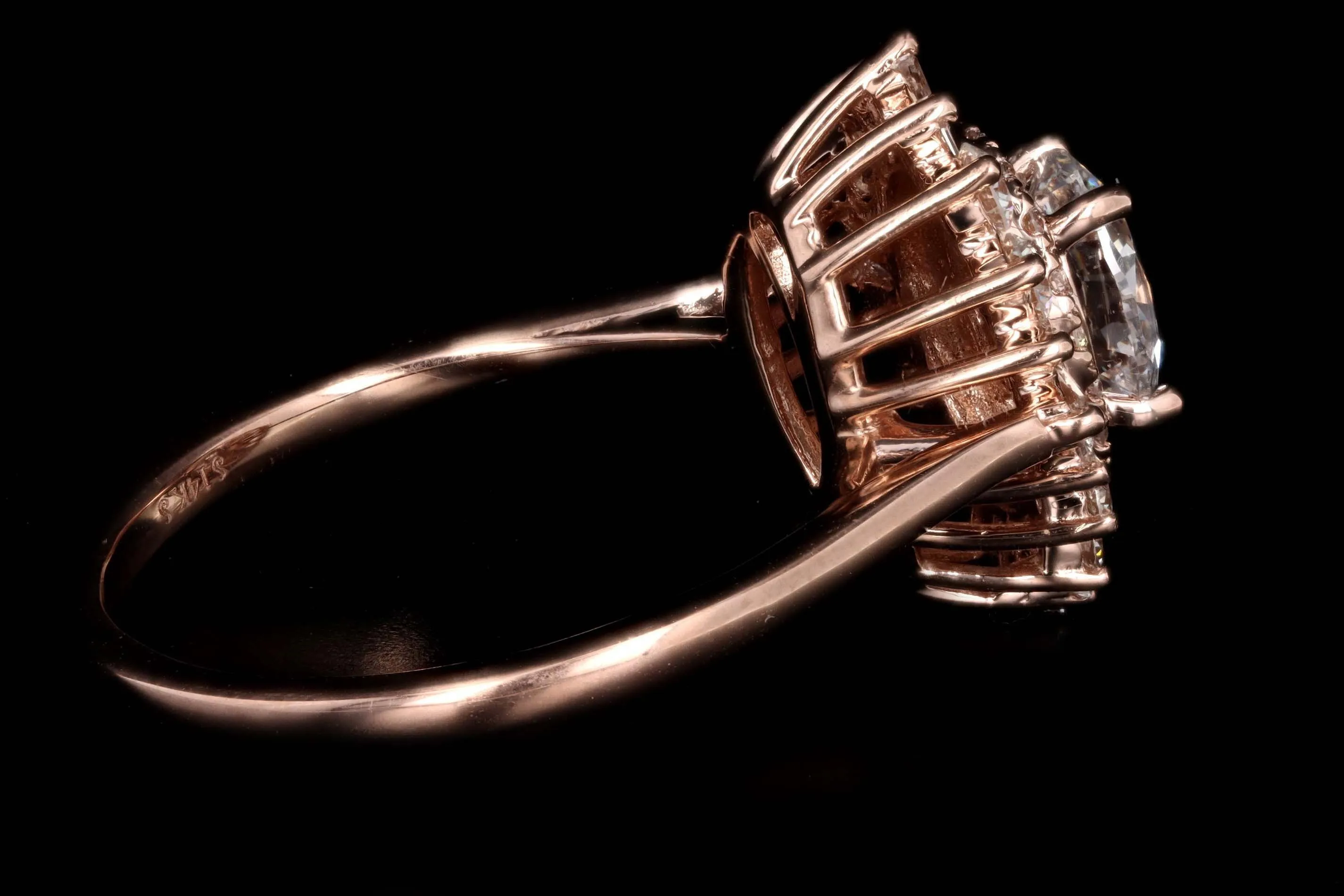 14K Rose Gold 0.77 Carat Oval Cut Diamond Fan Engagement Ring GIA Certified