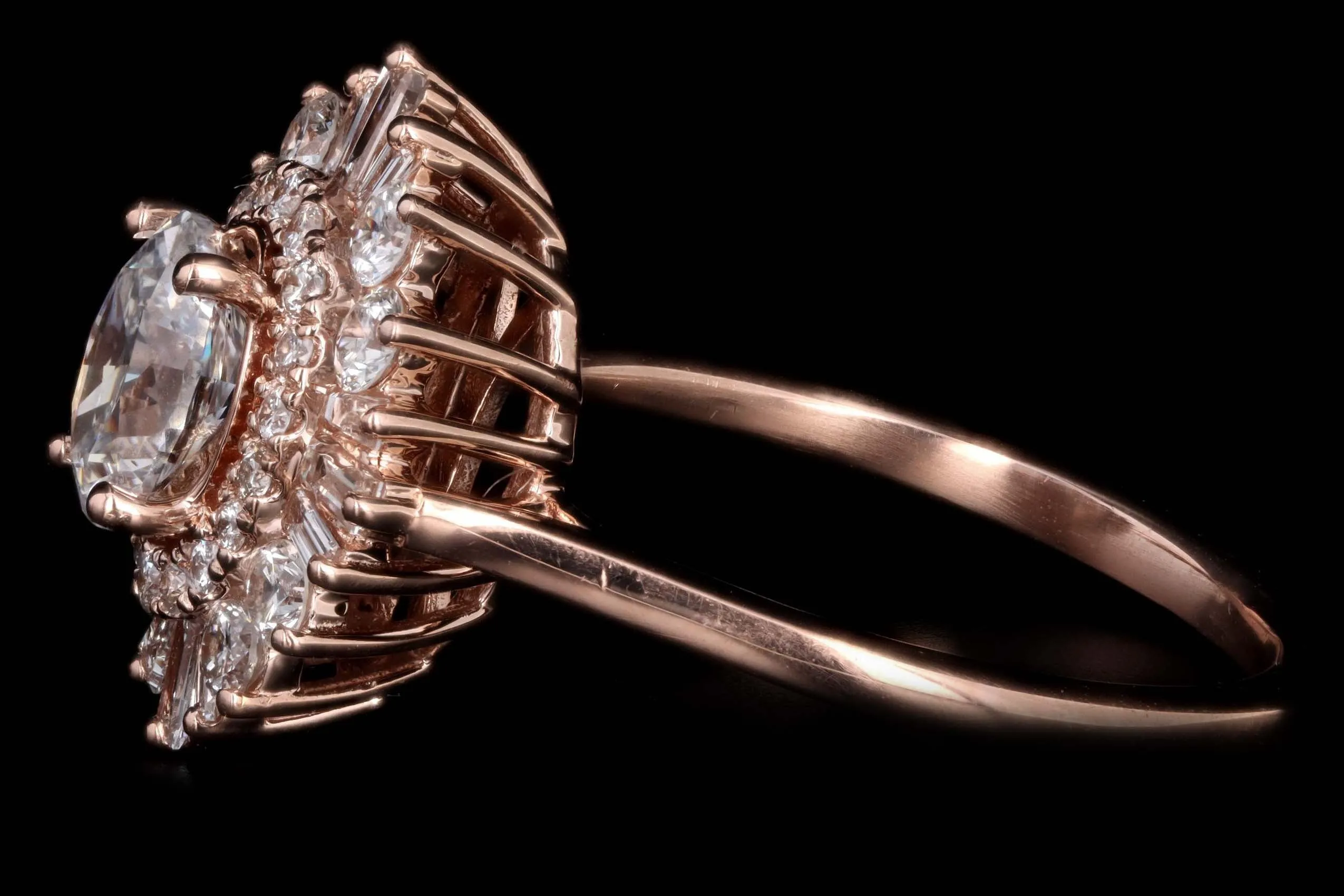 14K Rose Gold 0.77 Carat Oval Cut Diamond Fan Engagement Ring GIA Certified