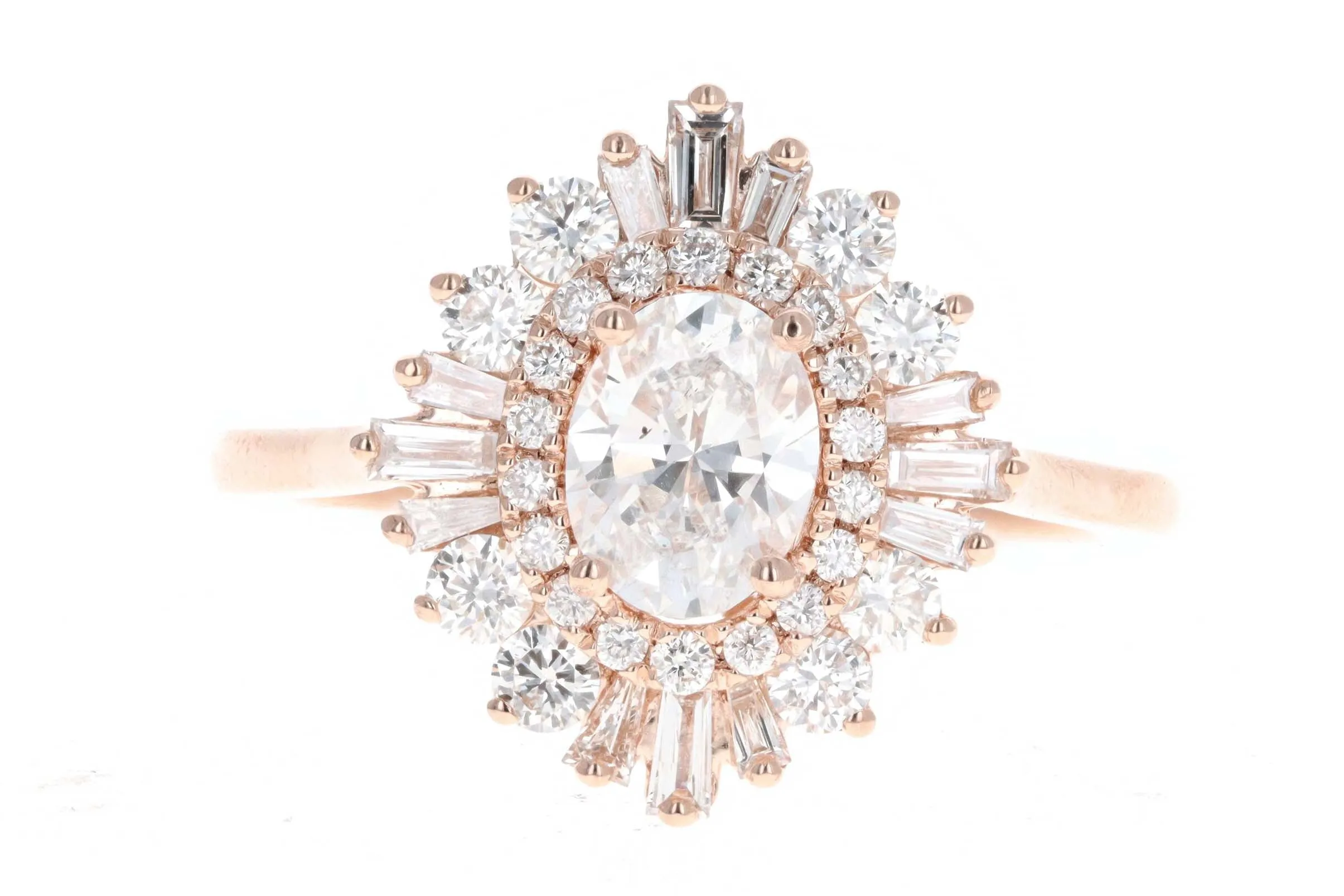 14K Rose Gold 0.77 Carat Oval Cut Diamond Fan Engagement Ring GIA Certified