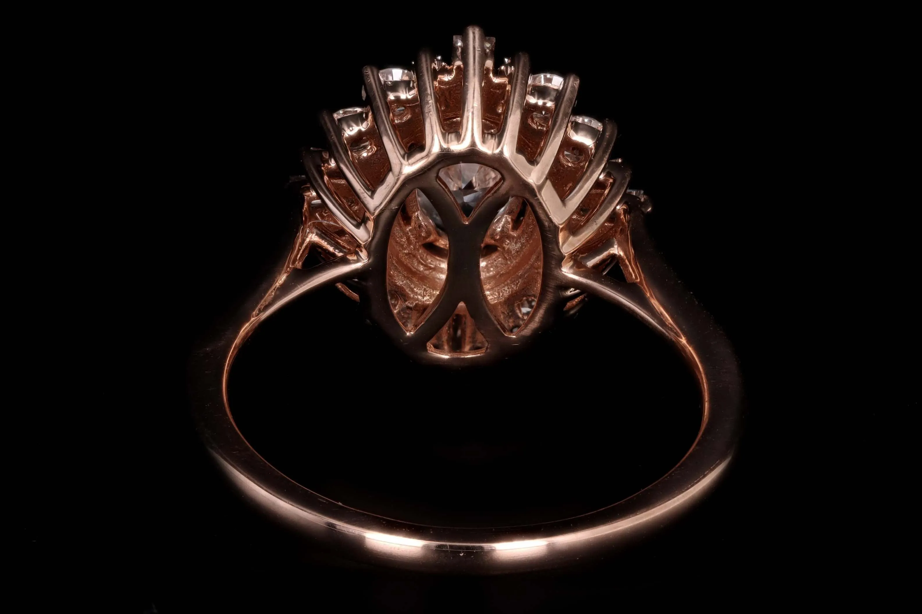 14K Rose Gold 0.77 Carat Oval Cut Diamond Fan Engagement Ring GIA Certified