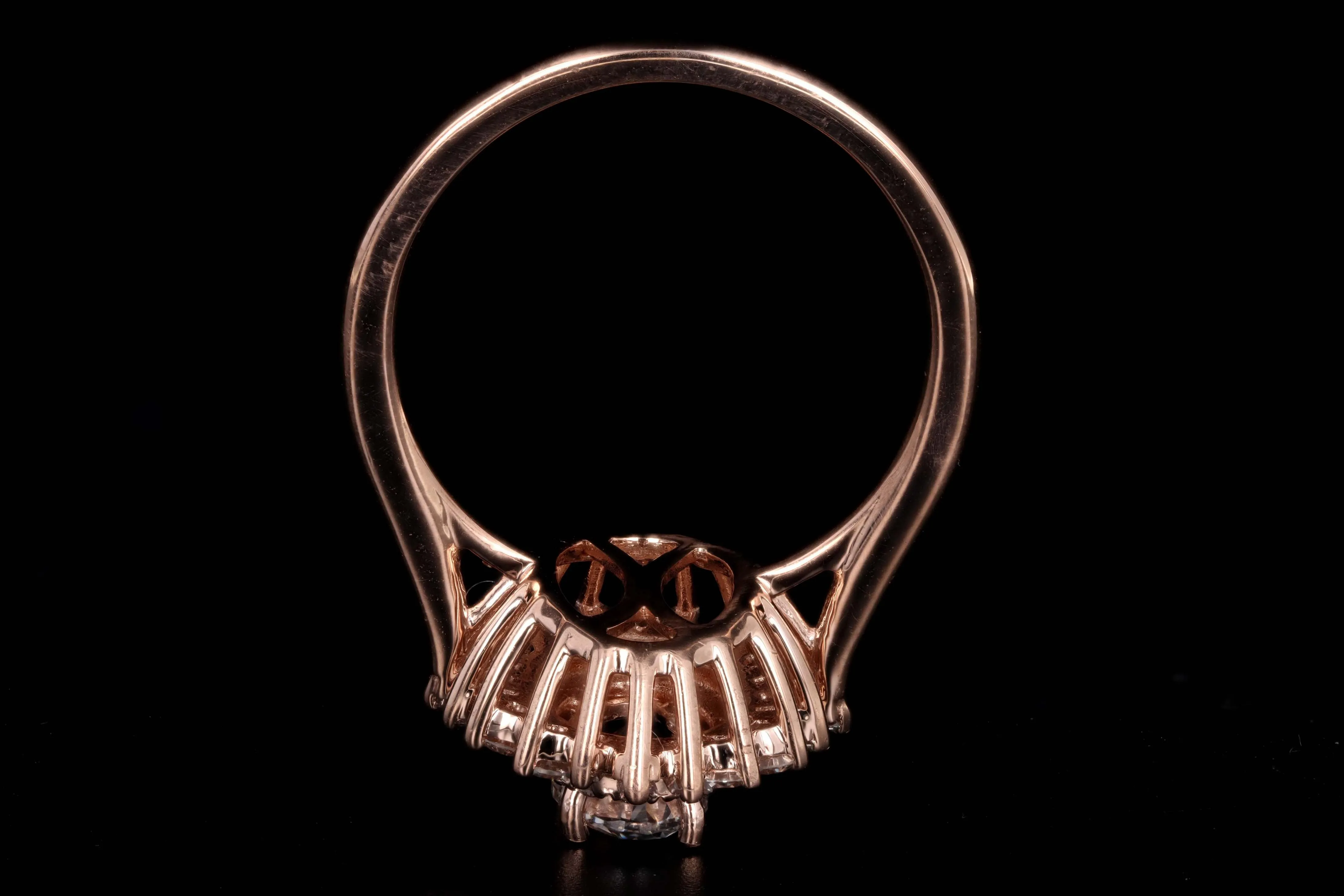 14K Rose Gold 0.77 Carat Oval Cut Diamond Fan Engagement Ring GIA Certified