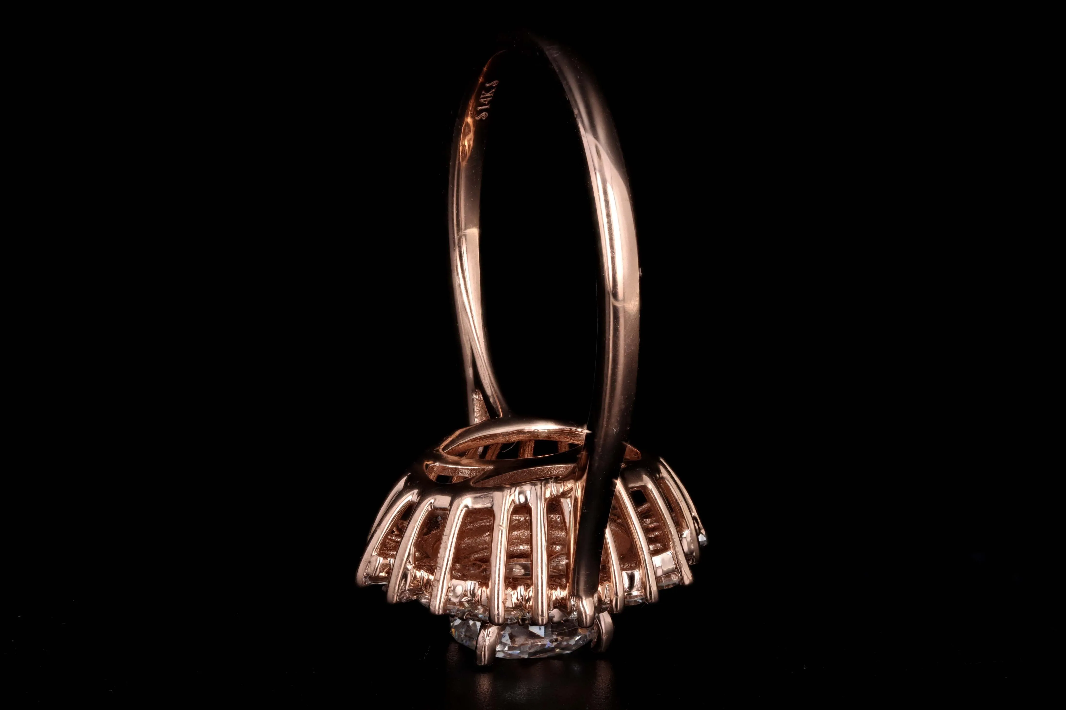 14K Rose Gold 0.77 Carat Oval Cut Diamond Fan Engagement Ring GIA Certified