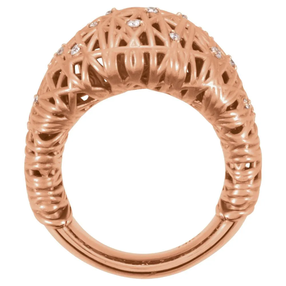 14k Rose Gold 1/5 CTW Diamond Nest Design Ring, Size 7