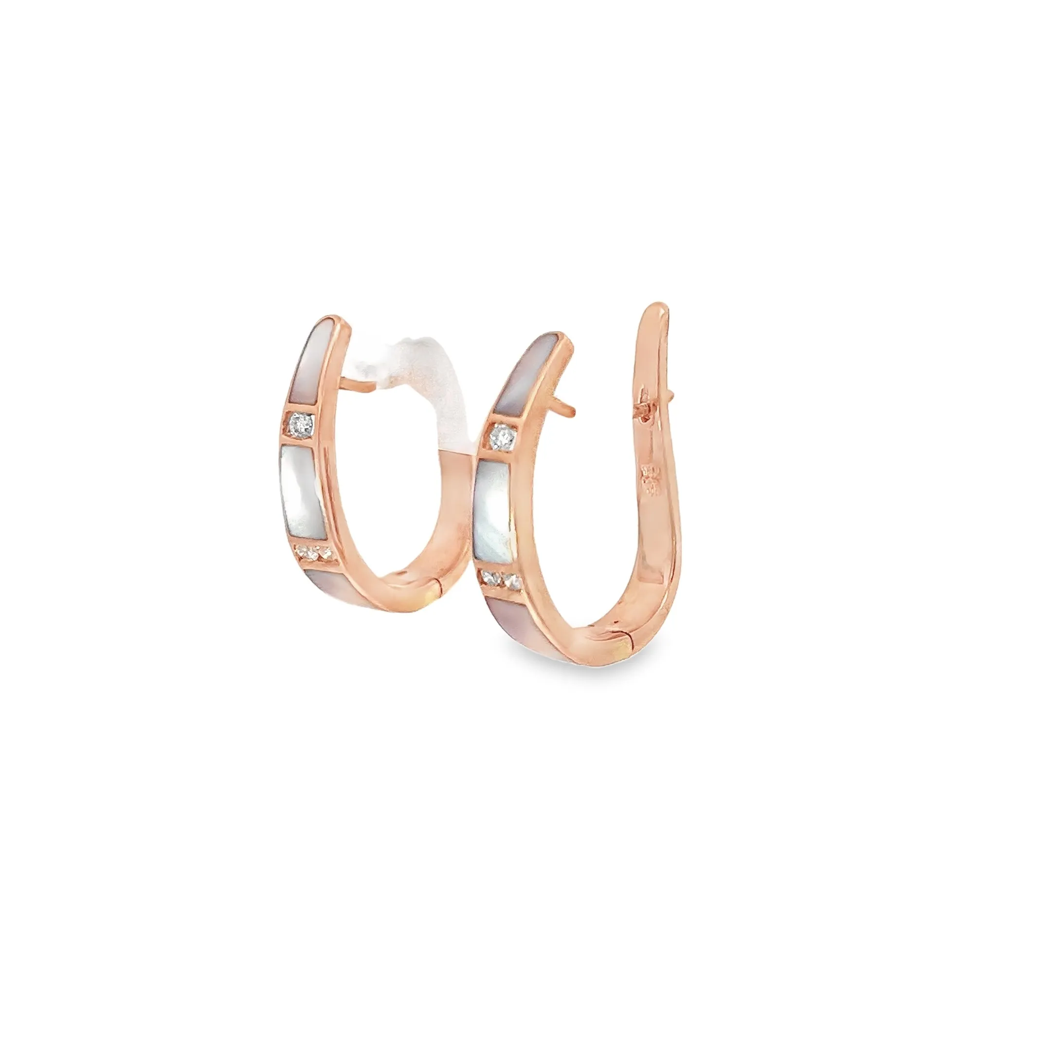 14k Rose Gold Mother of Pearl and .10ct G VS2 Round Diamond Hoop Earrings