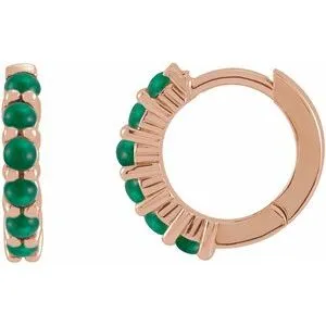 14K Rose Natural Emerald Cabochon 12.2 mm Huggie Hoop Earring