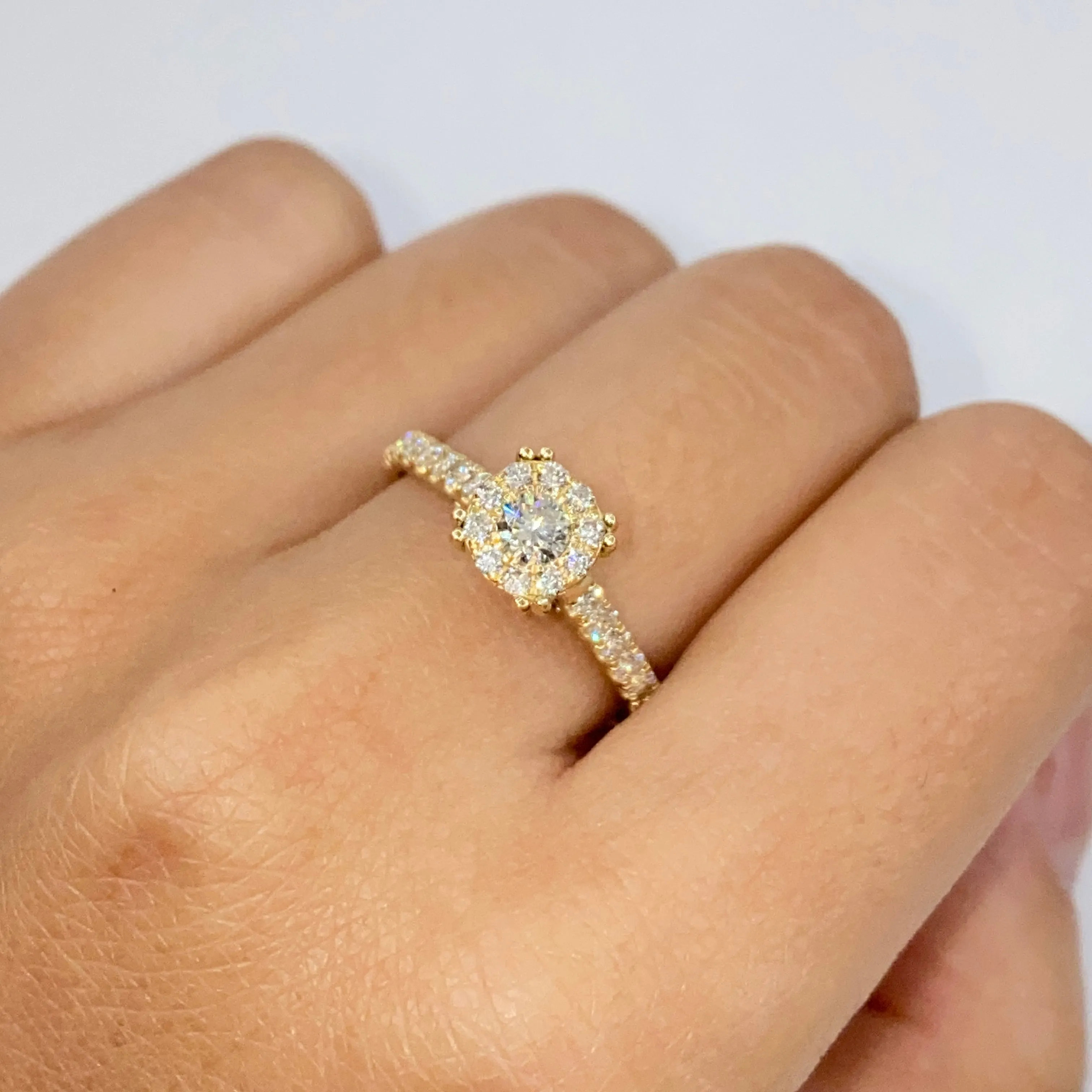 14K Rosebud Halo Diamond Engagement Ring